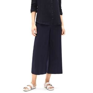EILEEN FISHER Black Poplin Wide Leg Crop Pant Small Cotton Minimalist PullOn